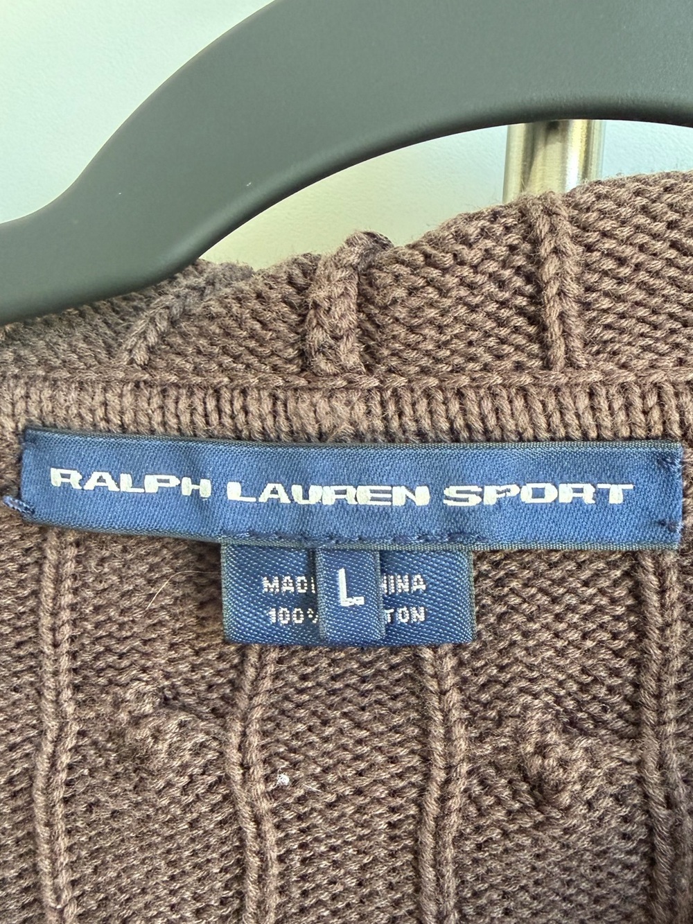 Ralph Lauren Brown Cable-Knit Zip Hoodie Sweater - Picture 6 of 11